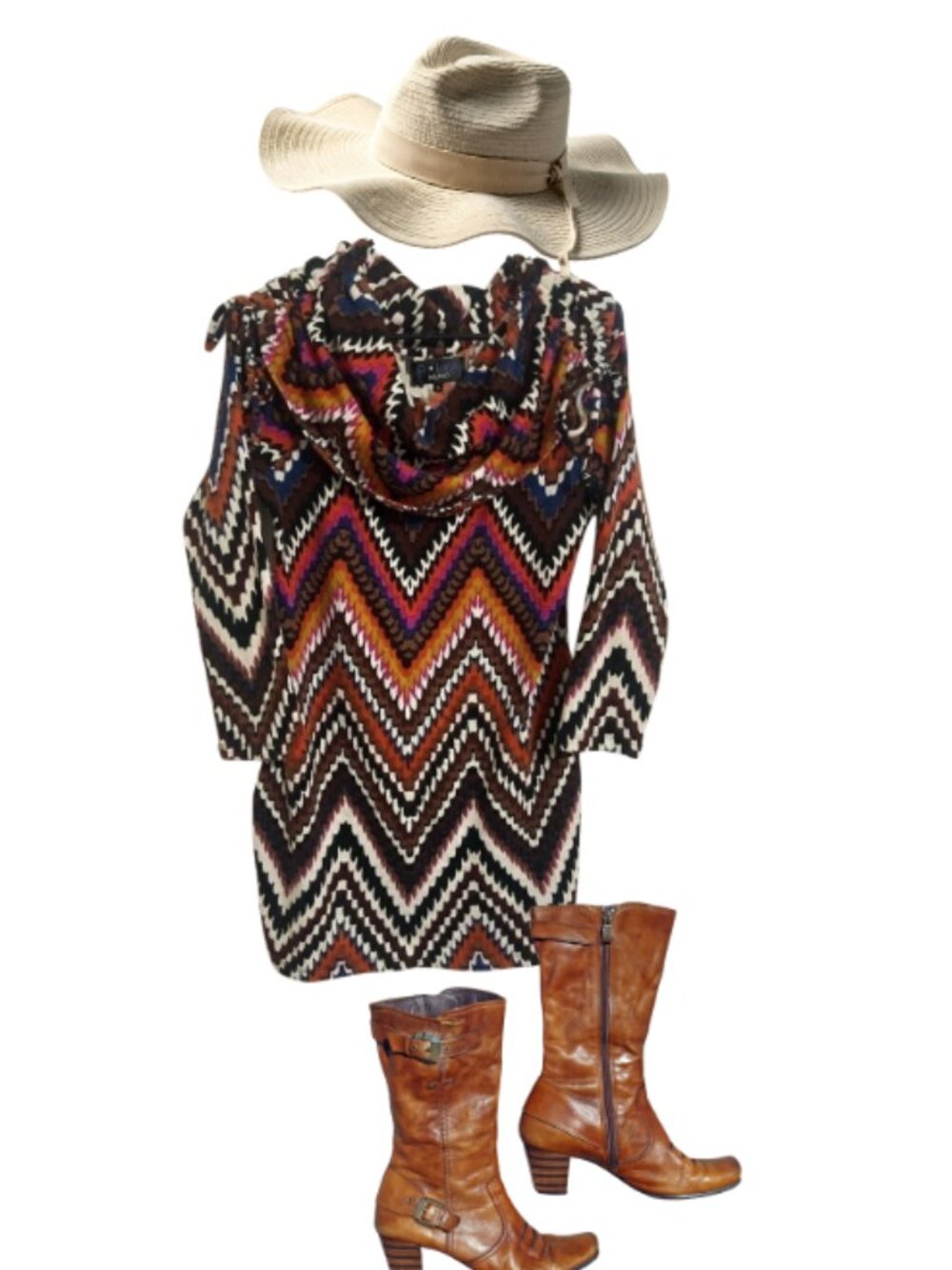 P Luca Milano Women's Small Missoni Inspired Print Cowl Neck Fleece Dress